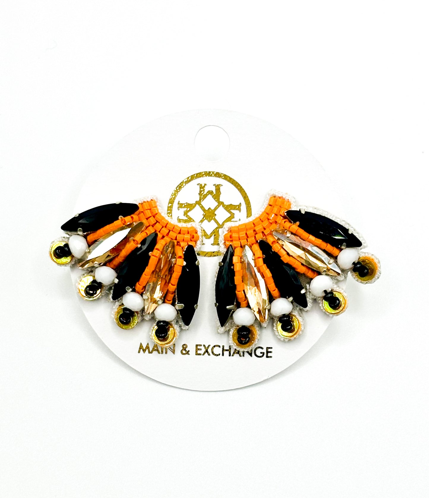 Mini Fan Girl Earrings - Orange/Black/White