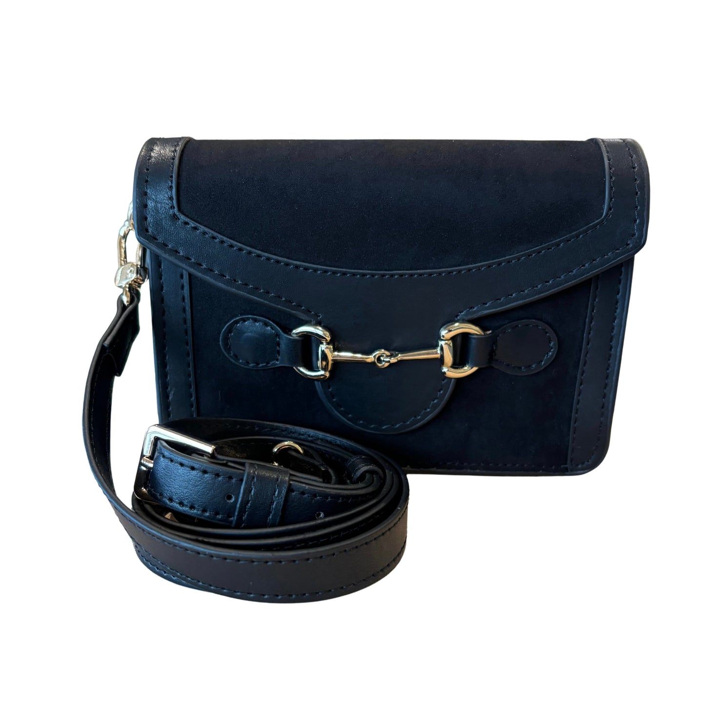 Black Suede Horse Bit Crossbody