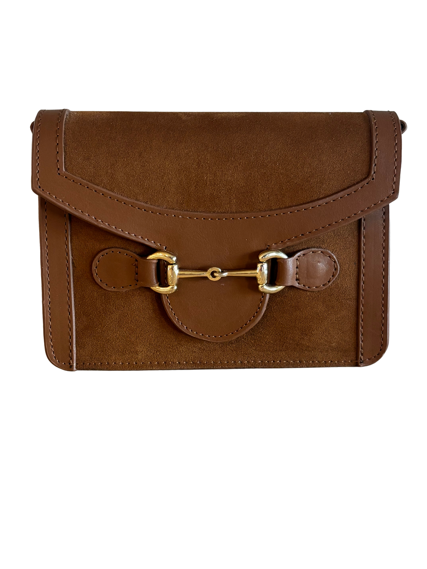 Brown Suede Horse Bit Crossbody