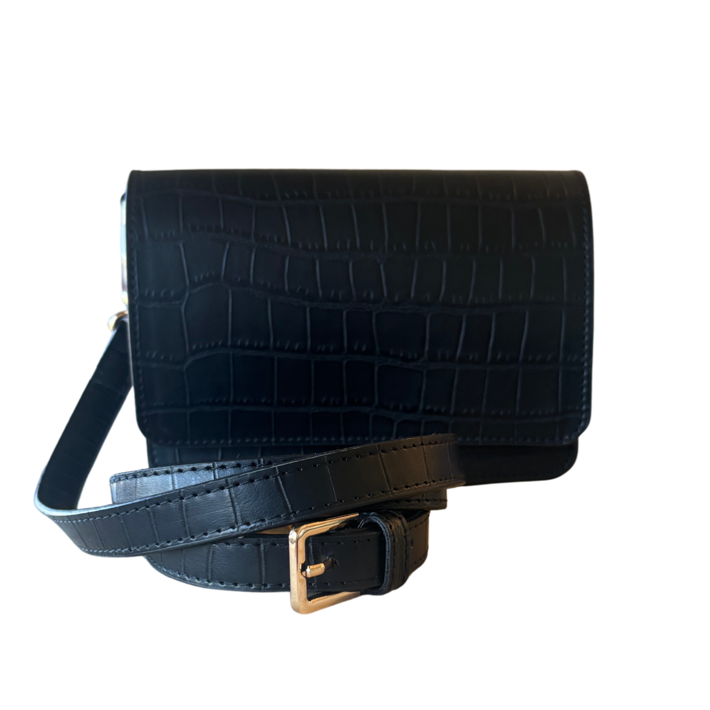 Black Luxe Croc Crossbody