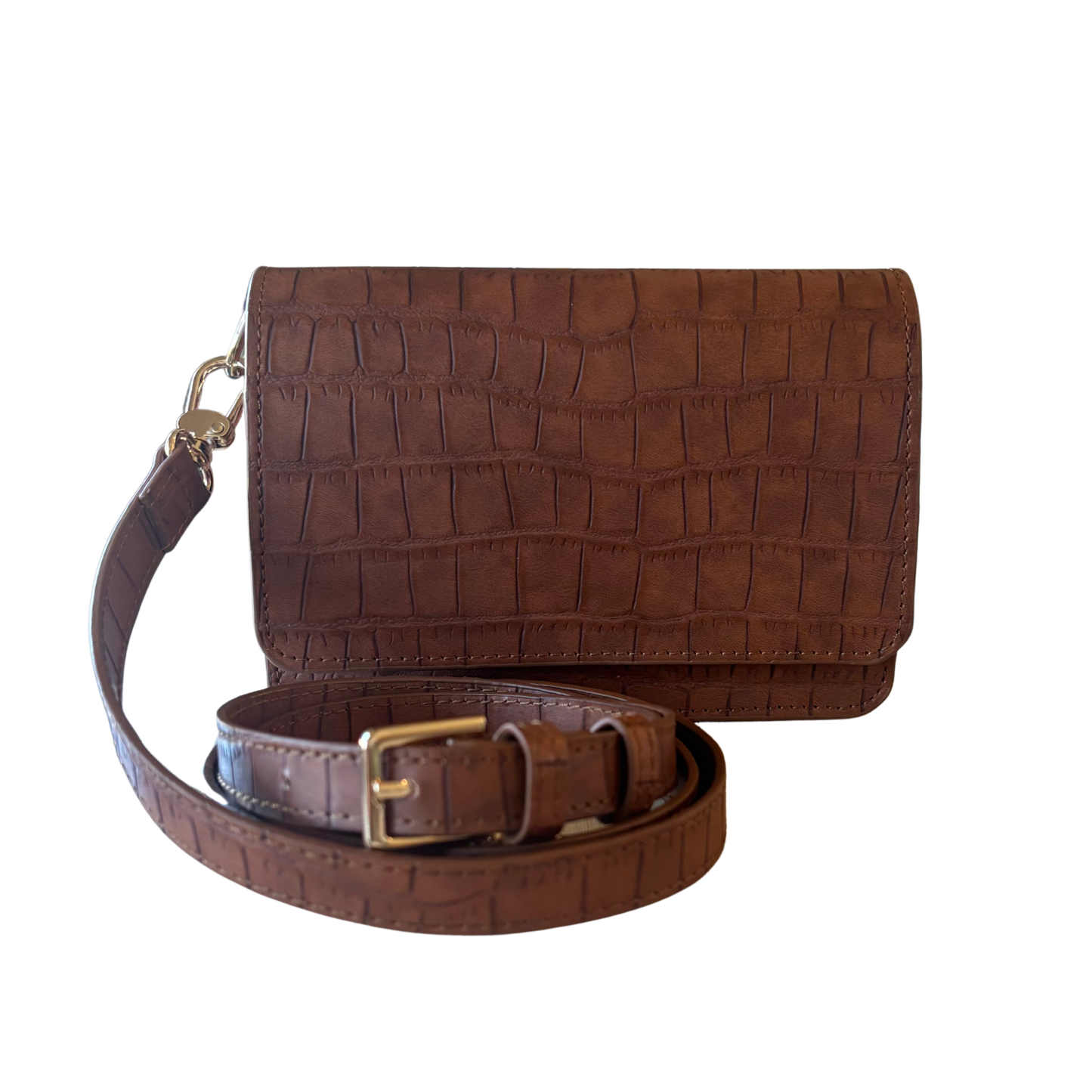 Brown Luxe Croc Crossbody
