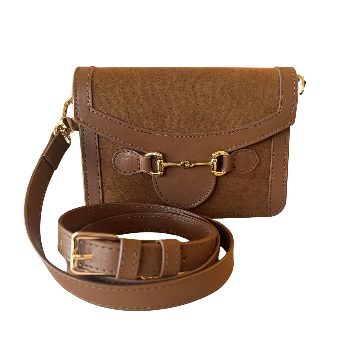 Brown Suede Horse Bit Crossbody