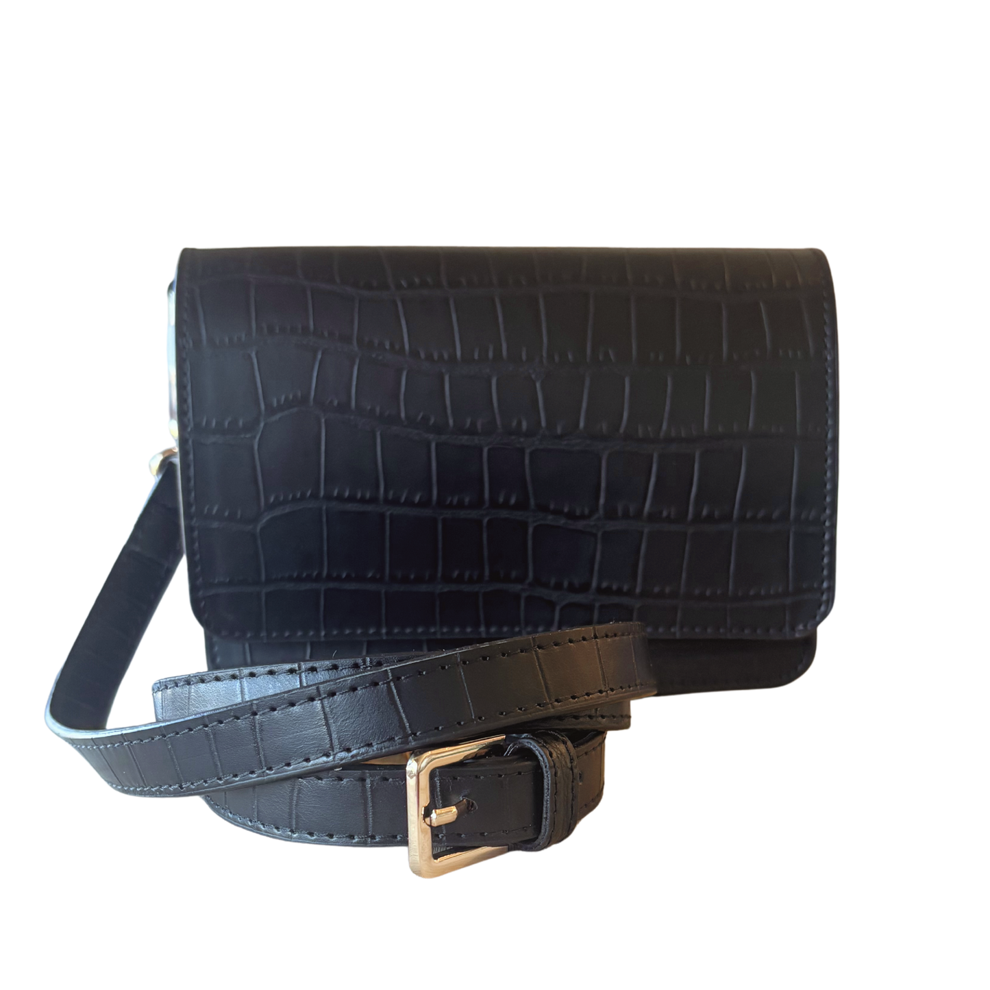 Black Luxe Croc Crossbody